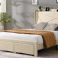 Full Size Bed Frame with 2 Storage Drawers Upholstered Bed Frame Beige