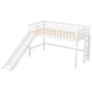 Twin Size Low Loft Bed with Ladder and Slide White