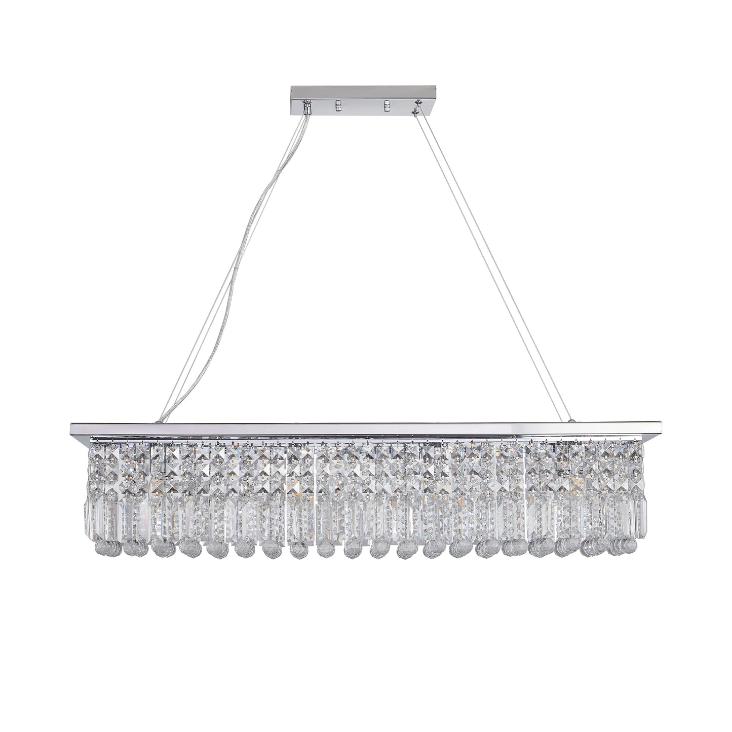 Modern Crystal Chandelier for Dining Room 8-Light White Rectangle Raindrop L39.4'' x W9.8'' x H8.7'(Bulb Not Included)