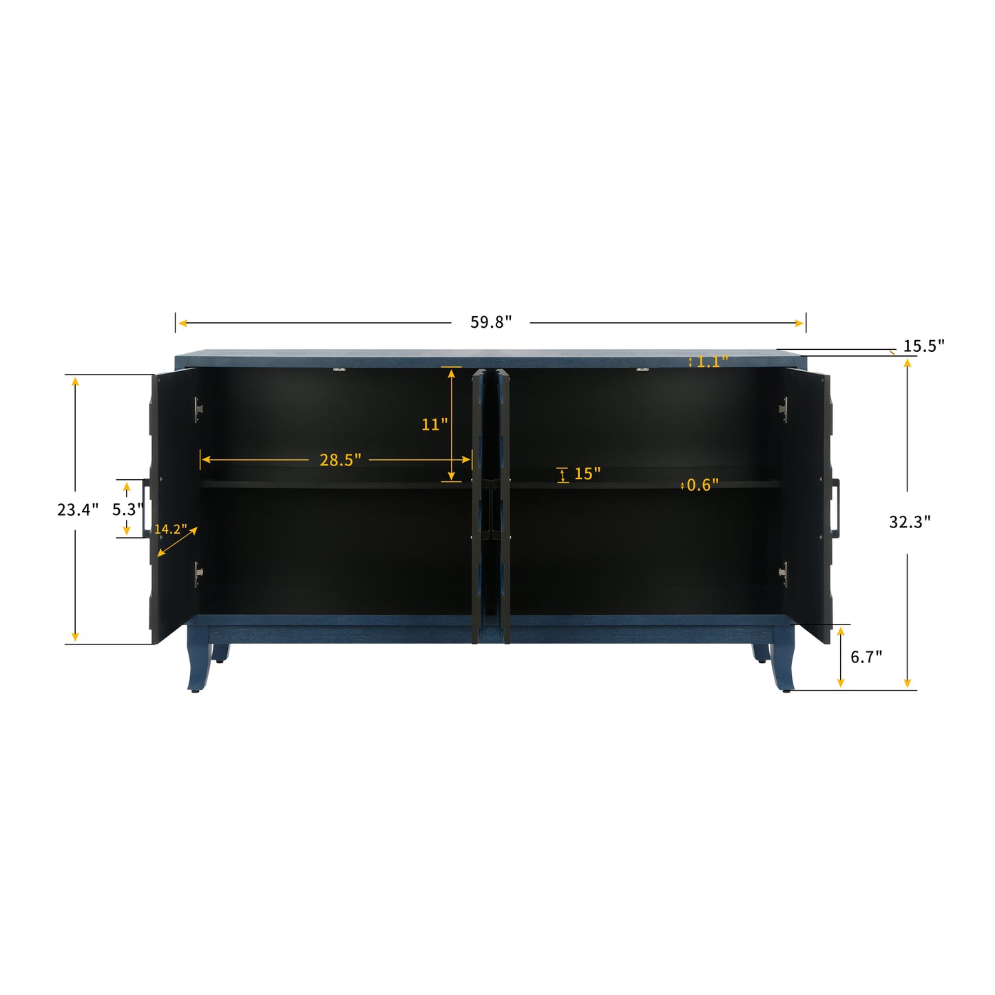 Stronger Vintage Style Buffet Cabinet, Lacquered Accent Storage with 4 Wooden Doors