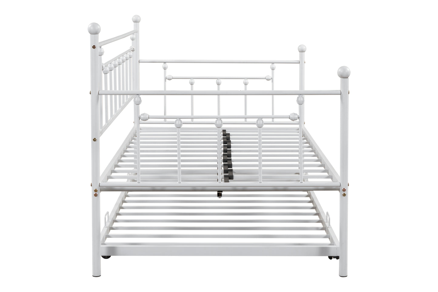 Metal double bed with ear shaft/sturdy/noise reduction/flexible ear shaft/retro style/no need for spring box (LIGHT GREY)