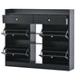 ONTREND modern shoe cabinet with 4 flipped drawers, multifunctional double-layer shoe storage with drawers, black.