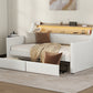 Twin Size Daybed with Drawers, Upholstered Daybed with Charging Station and LED Lights, White