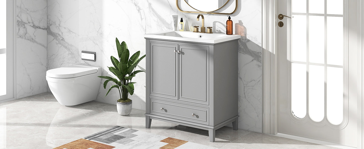 30inchgrey Bathroom Vanity with Sink ComboMulti-functional Bathroom Cabinet with Doors and Drawer Solid Frame and MDF Board