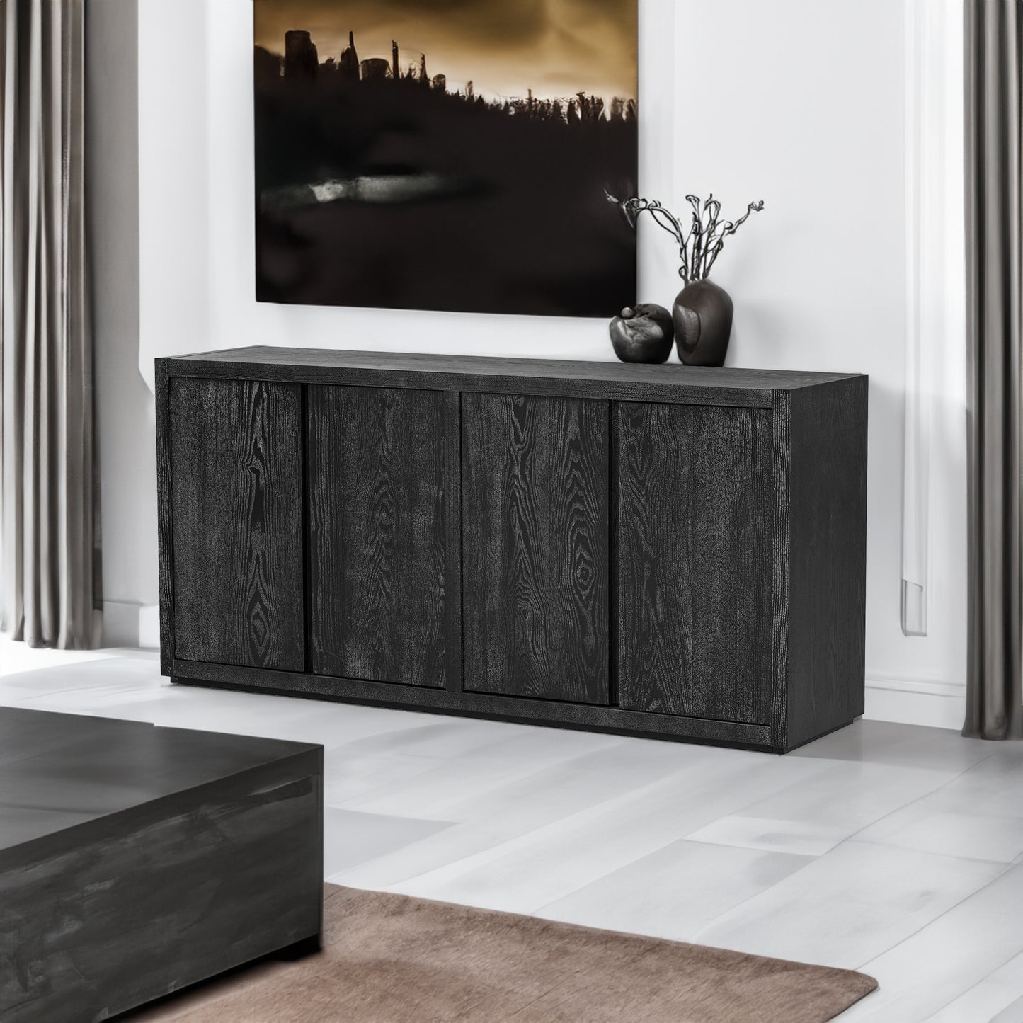 U-Style Four-Door Cabinet Sideboard with Ash Veneer, Perfect for Hallways, Entryways, and Living Rooms