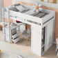 Wood Twin Size Loft Bed with Wardrobes and 2-Drawer Desk with Cabinet  White