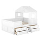 Full Size House Low Loft Bed with Four Drawers,White