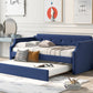 Upholstered Daybed with Trundle, Wood Slat Support,Upholstered Frame Sofa Bed Twin Blue