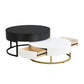 Modern Round Lift-Top Nesting Coffee Tables with 2 Drawers, White and Black Finish