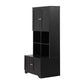 Bathroom storage cabinet, 4-door independent cabinet, adjustable shelf, open multi-layer shelf, black