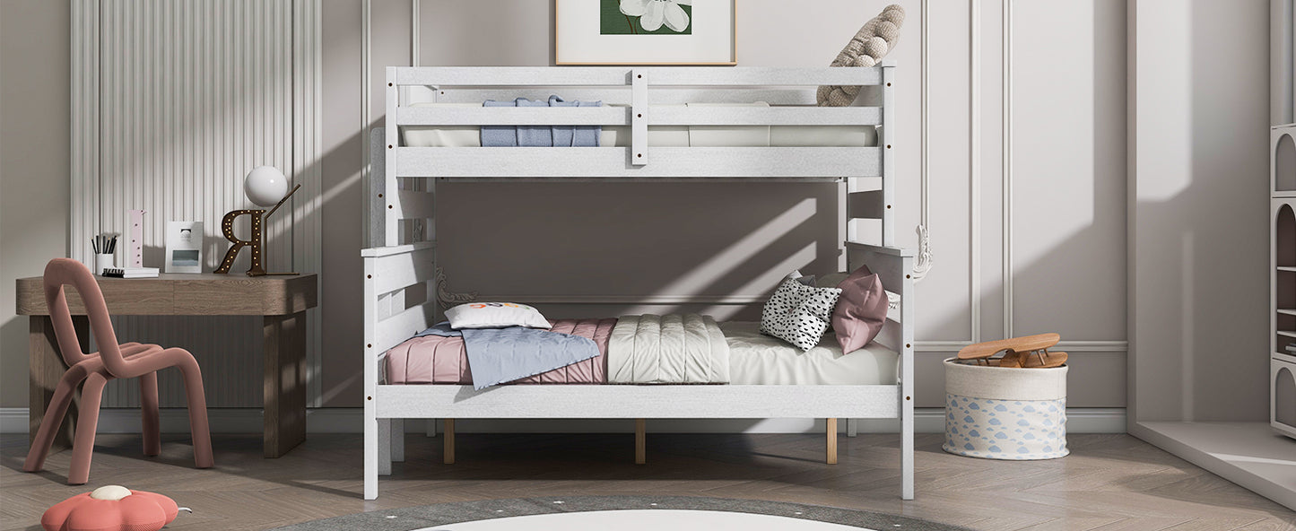 Wood Twin over Full Bunk Bed with Ladder White