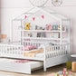 Wooden Full Size House Bed with Twin Size Trundle Kids Bed with Shelf White