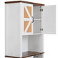 76-Inch Tall Farmhouse Kitchen Faux Rattan Wine Cabinet with Square Compartments and Shelves