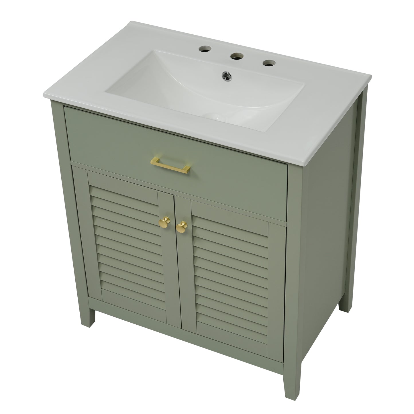 30-Inch Bathroom Vanity with Ceramic Sink Combination, Ample Storage - Features 1 Pullout and Multifunctional Shelf Dividers