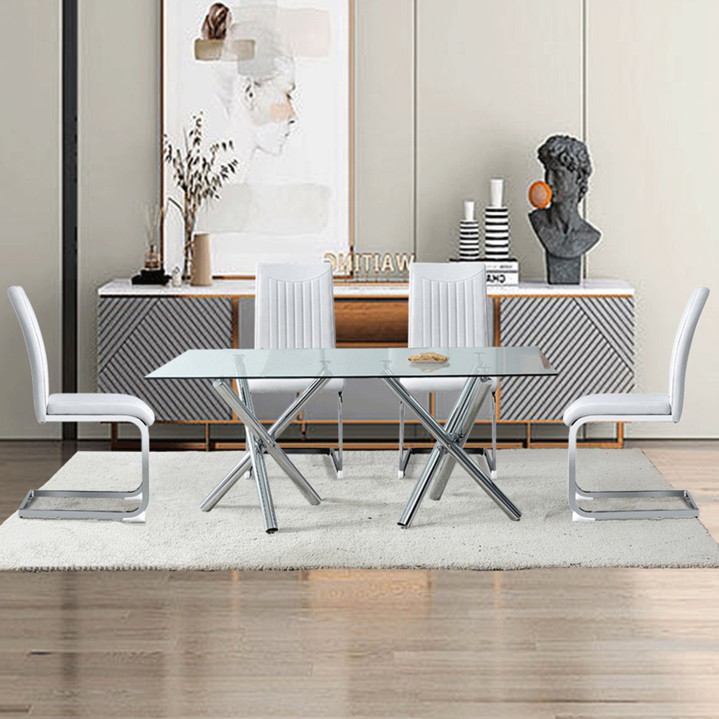 Mesa de comedor rectangular de vidrio grande, moderna y minimalista, con capacidad para 6 a 8 personas, perfecta para comedores contemporáneos