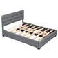 Queen Upholstered Platform Bed with Twin Size Trundle and Two Drawers Grey