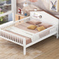 Full Size Wood Platform Bed with House-shaped Headboard, LED and Built-in Storage, White