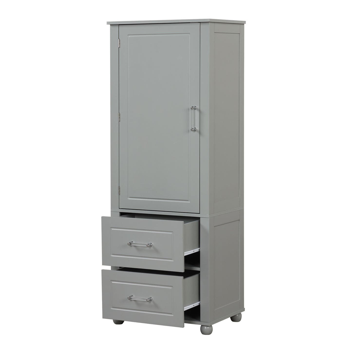 Tall Bathroom Storage Cabinet, Freestanding Storage Cabinet with Two Drawers and Adjustable Shelf, MDF Board , Grey