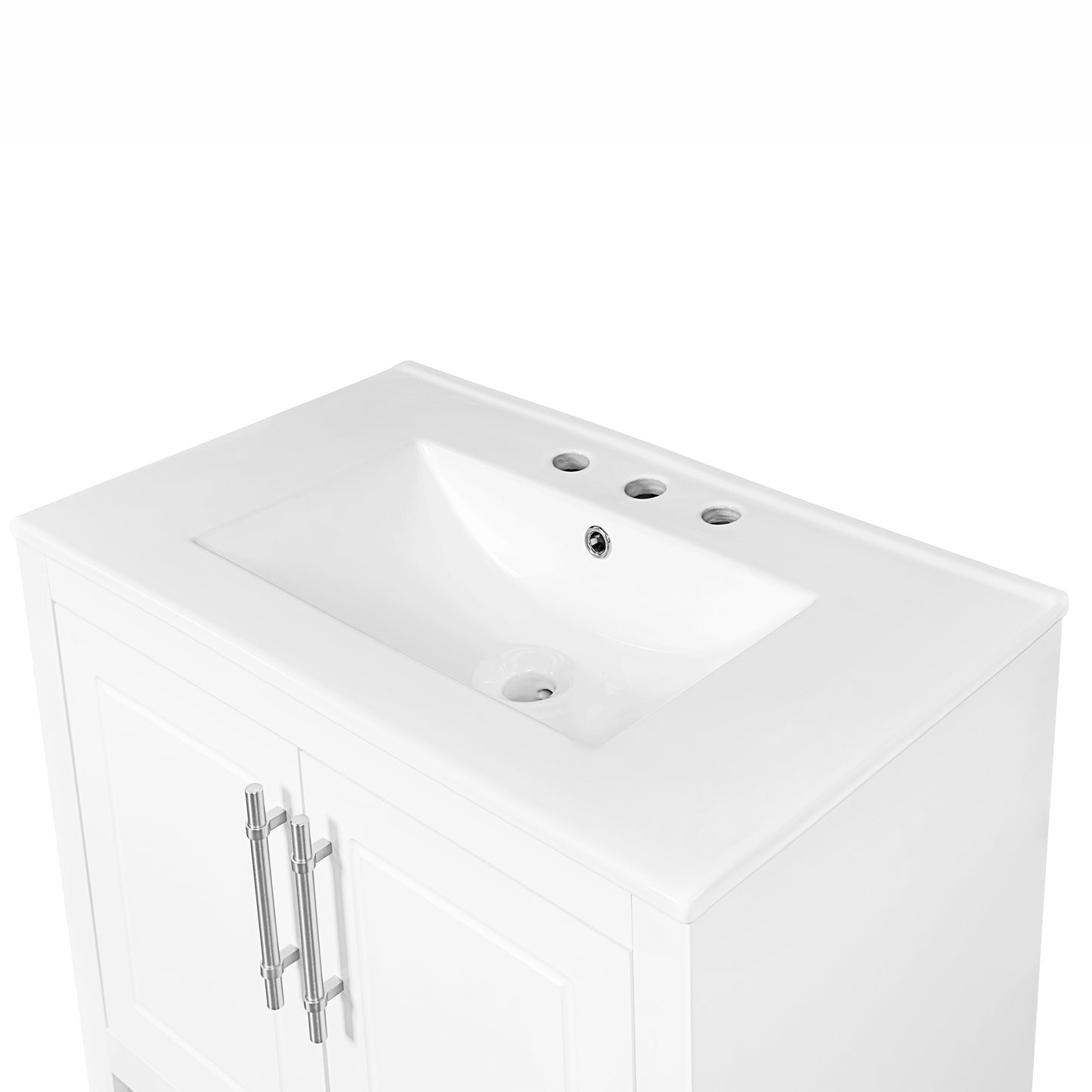 Bathroom Vanity with Sink Multi-functional Bathroom Cabinet with Doors and Drawers Solid Frame and MDF Board, White