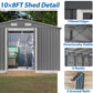 10X8 FT outdoor tool storage shed with metal foundation and lockable door, all-weather metal shed, gray