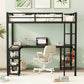 Full Metal Loft Bed with Desk and Shelves, Loft Bed with Ladder and Guardrails, Loft Bed Frame for Bedroom, Black