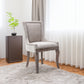 Ultra Side Dining Chair Thickened fabric chairs with neutrally toned solid wood legs  Bronze nail head Set of 2 Beige