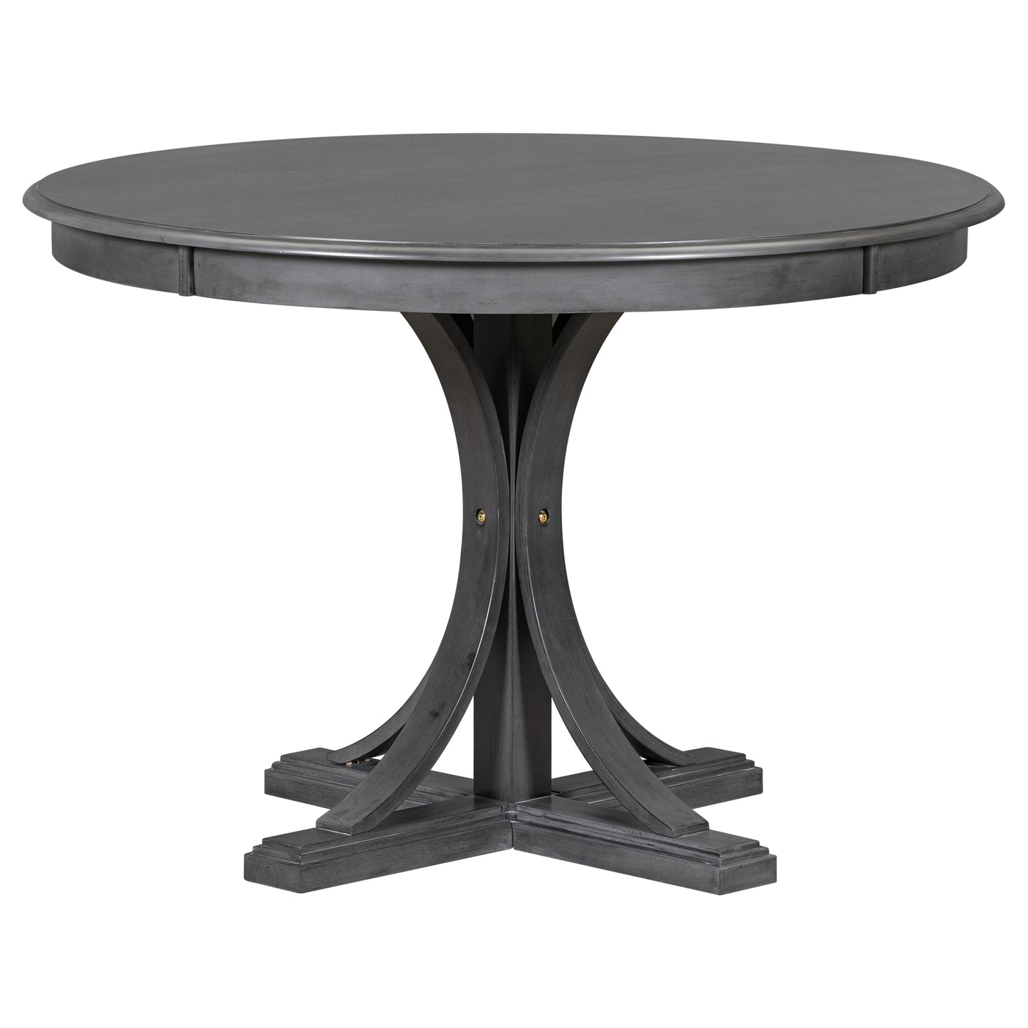 TREXM Five-Piece Retro Round Dining Table Set with Curved Brackets and 4 Cushioned Chairs, Dark Gray