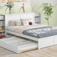 Queen Size Storage Platform Bed with Pull Out Shelves and Twin XL Size Trundle  White