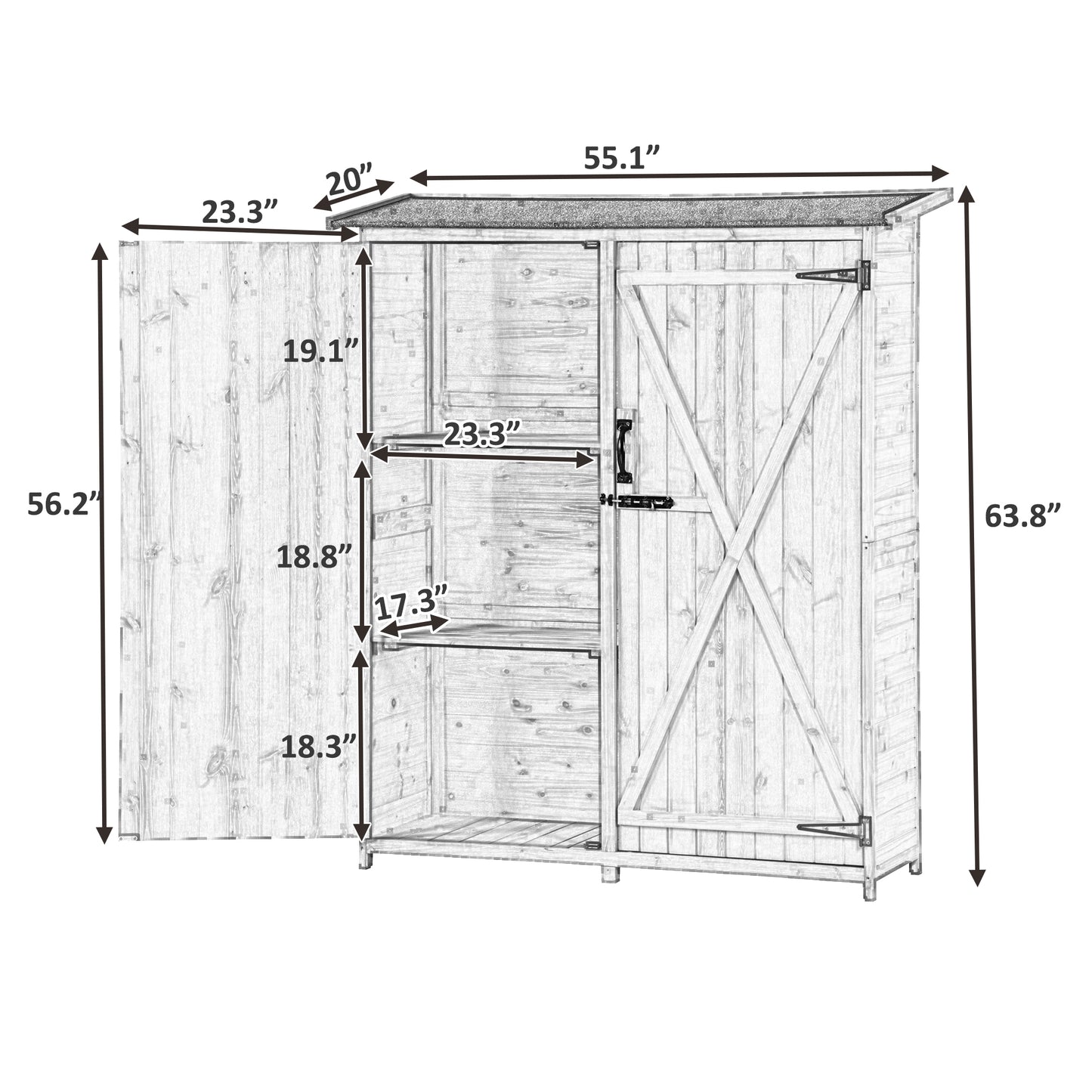 Outdoor 5.3ft Hx4.6ft L Wood Storage Shed Tool Organizer,Garden Shed, Storage Cabinet with Waterproof Asphalt Roof Gray