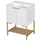 Bathroom Vanity with Sink, Bathroom Vanity Cabinet with Two Doors and Gold Metal Frame, Open Storage Shelf, White