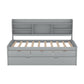 Twin Size Wooden Captain Bed with Built-in Bookshelves,Three Storage Drawers and Trundle Light Grey