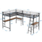 Twin Size Metal Loft Bed with Two Built-in Desks Black