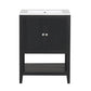 Black Modern Sleek Bathroom Vanity Elegant Ceramic Sink with Solid Wood Frame Open Style Shelf