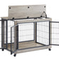 Furniture Style Dog Crate Side Table on Wheels with Double Doors and Lift Top.Grey,38.58''w x 25.5''d x 27.36''h