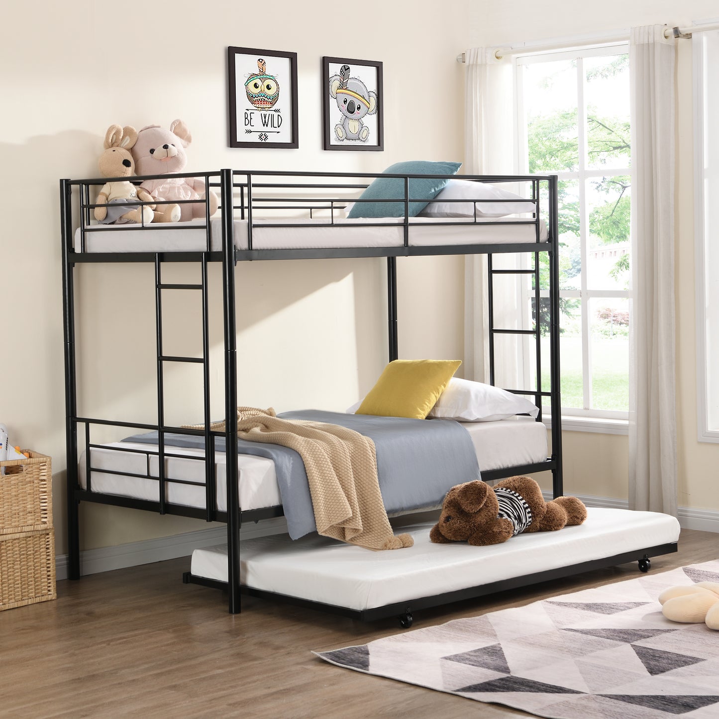 METAL Bunk Bed with trundle Black