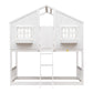 Twin over Twin House Bunk Bed with Roof , Window, Window Box, Door , with Safety Guardrails and Ladder,White