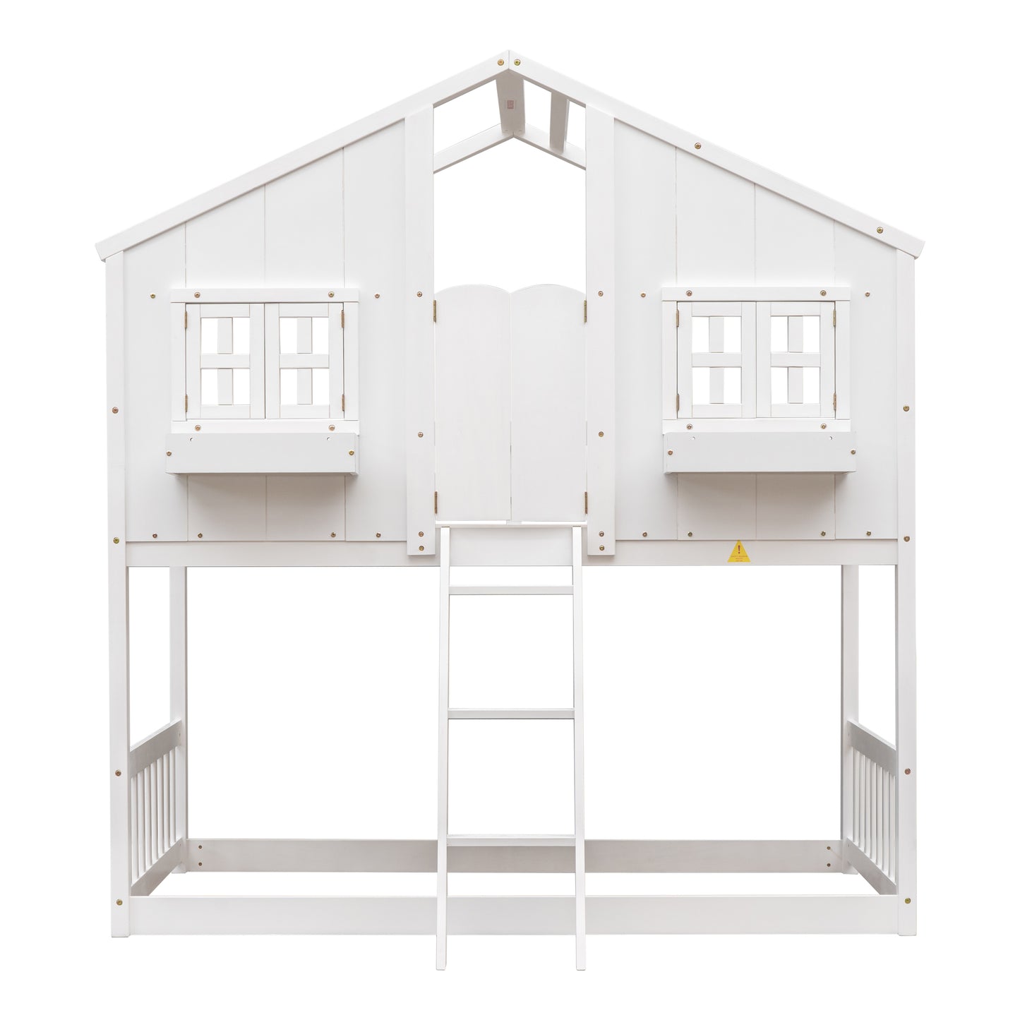 Twin over Twin House Bunk Bed with Roof , Window, Window Box, Door , with Safety Guardrails and Ladder,White