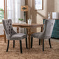 Modern high-end plush solid wood velvet cushioned dining chair with wooden leg nail head decoration, two piece set in gray