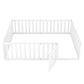 Queen Size Wood Floor Bed Frame with Fence and Door White(OLD SKU:WF289663AAK)