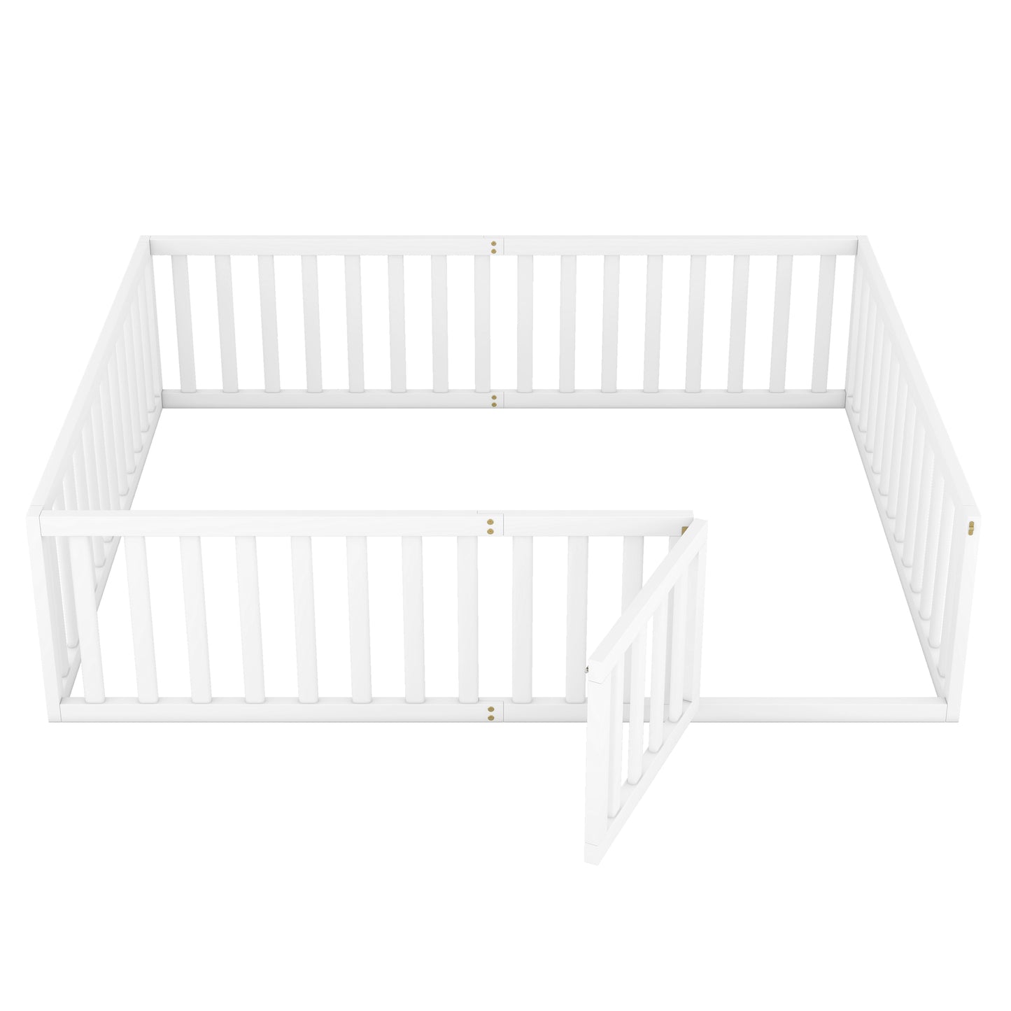 Queen Size Wood Floor Bed Frame with Fence and Door White(OLD SKU:WF289663AAK)