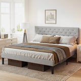 Simple Queen Size Grey Bed frame Adjustable Headboard