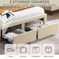 Full Size Bed Frame with 2 Storage Drawers Upholstered Bed Frame Beige