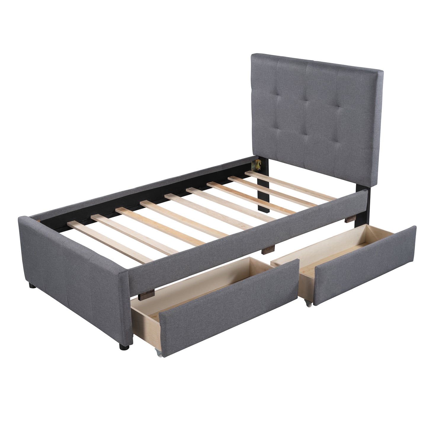 Linen Upholstered Platform Bed With Headboard and Two Drawers Twin