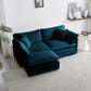 Chenille double sofa with 1 foot pedal, 2 seats L-shaped section, Ottoman style blue Chenille