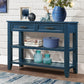 Console Sofa Table with 2 Storage Drawers and 2 Tiers Shelves Mid-Century Style 42'' Solid Wood Buffet Sideboard Navy Blue