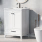 24" Bathroom Vanity with Sink, Solid Wood and MDF Cabinet with One Drawer and Doors, White Finish