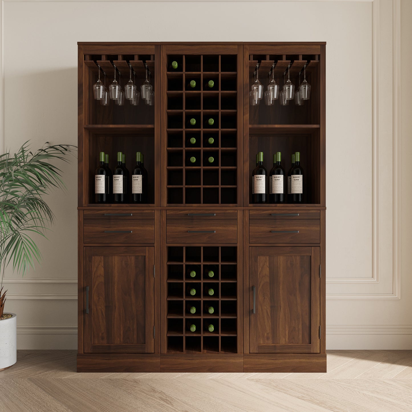 brown walnut color modular 32 wine bar cabinet Buffet Cabinet