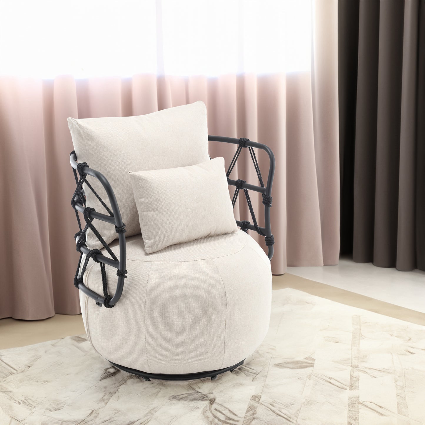 COOLMORE Upholstered Tufted Living Room Chair Textured Linen Fabric Accent Chair with Metal Stand