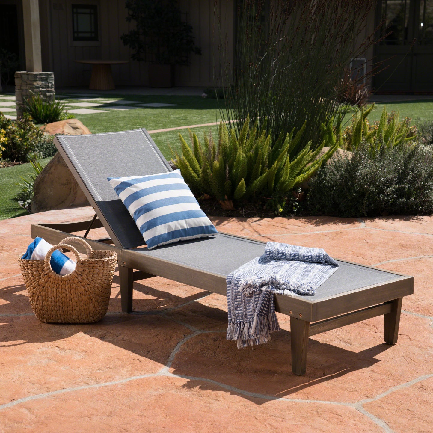 Summerland Chaise Lounge in Dark Grey Mesh, Comfortable and Stylish for Indoor and Outdoor Use