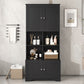 Bathroom storage cabinet, 4-door independent cabinet, adjustable shelf, open multi-layer shelf, black